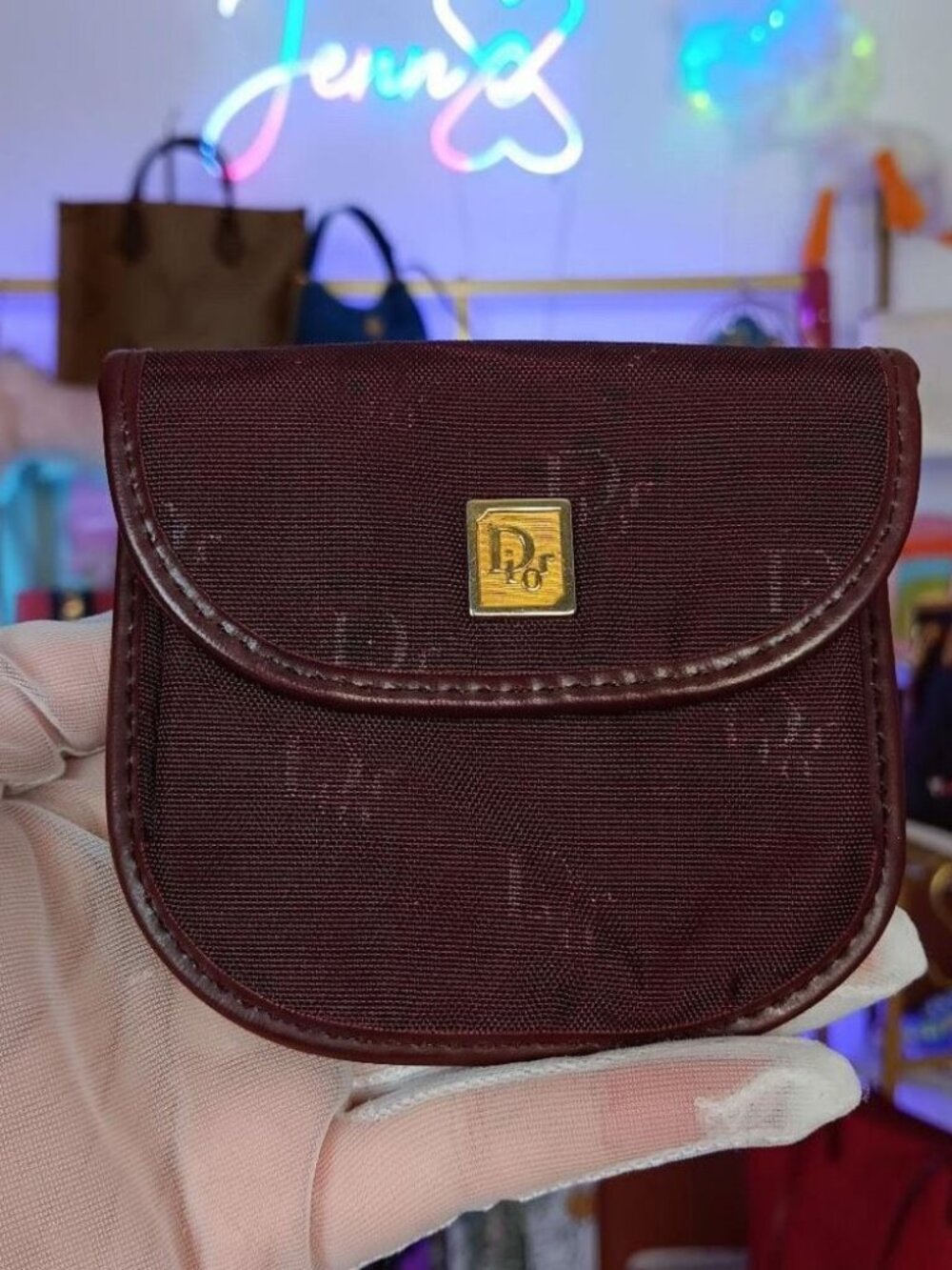 Christian Dior Vintage Card Holder Red Canvas Leather Wallet